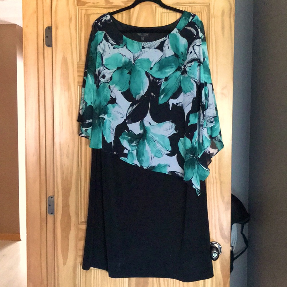 Sheer overlay poncho style shift dress